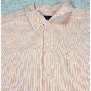 Tommy Bahama Shirt Mens Size Lge Orange Geometric Design Short Sleeve Button‎ Up